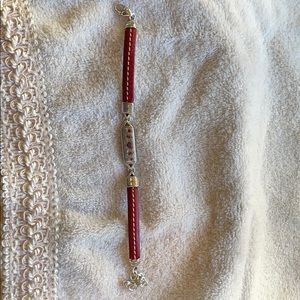 Red leather and silver bracelet